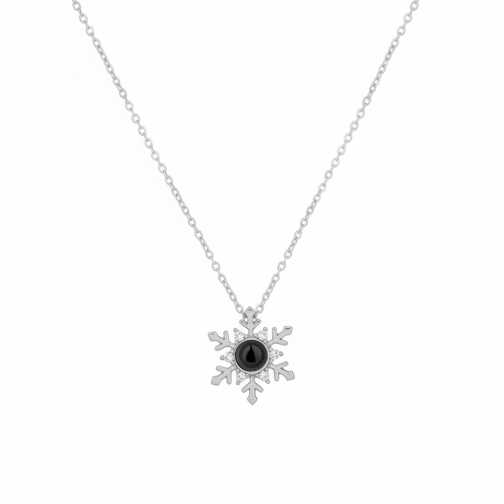 Personalized Snowflake Photo Projection Necklace - Silver