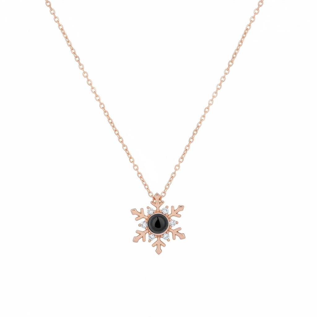 Personalized Snowflake Photo Projection Necklace - Rose Gold