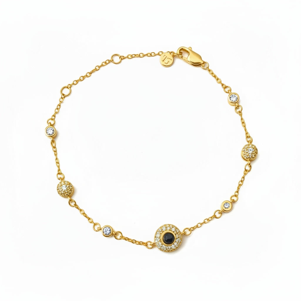 Personalized Bezel-Set Crystal Photo Projection Bracelet - Gold