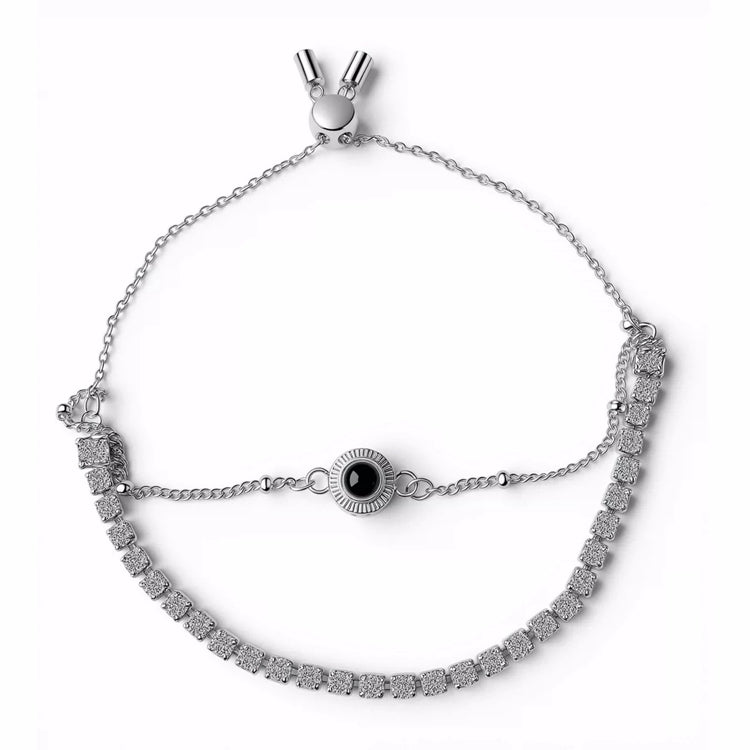 Double-Layered Photo Projection Bracelet with Tennis Chain - Silver