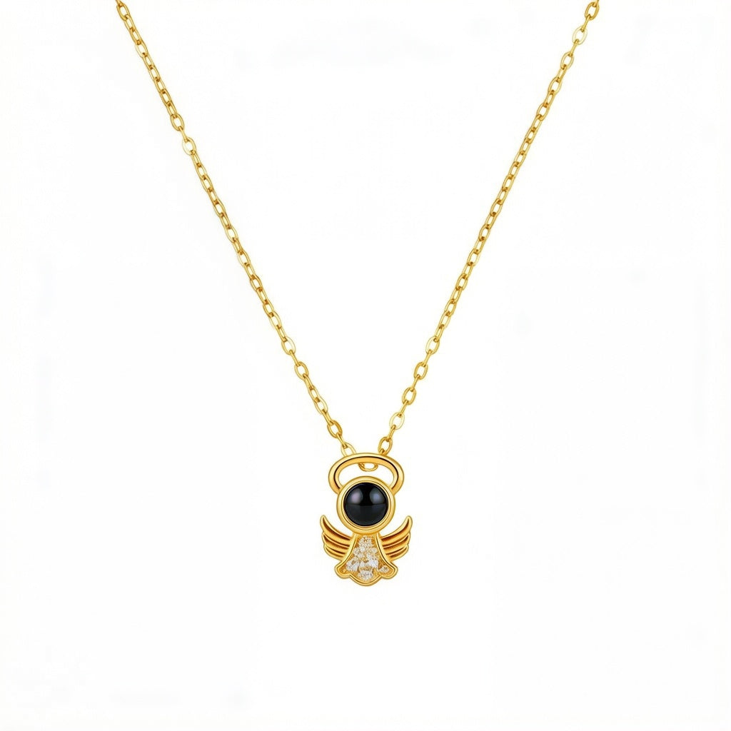 Personalized Angel Memorial Photo Projection Necklace - Gold