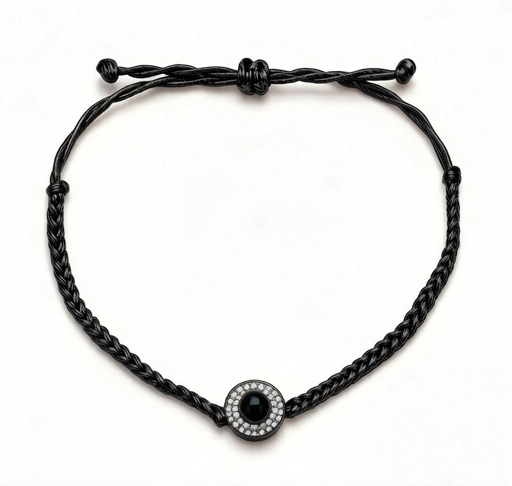 Personalized Braided Rope Photo Projection Bracelet - Black