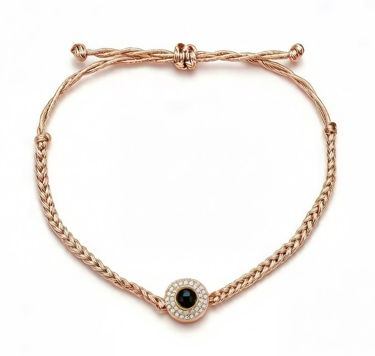 Personalized Braided Rope Photo Projection Bracelet - Rose gold