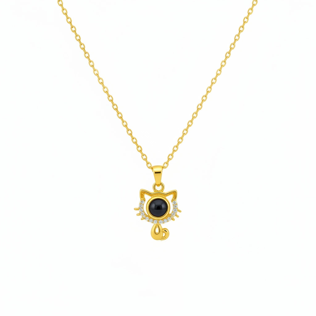 Personalized Cat Pendant Photo Projection Necklace - Gold
