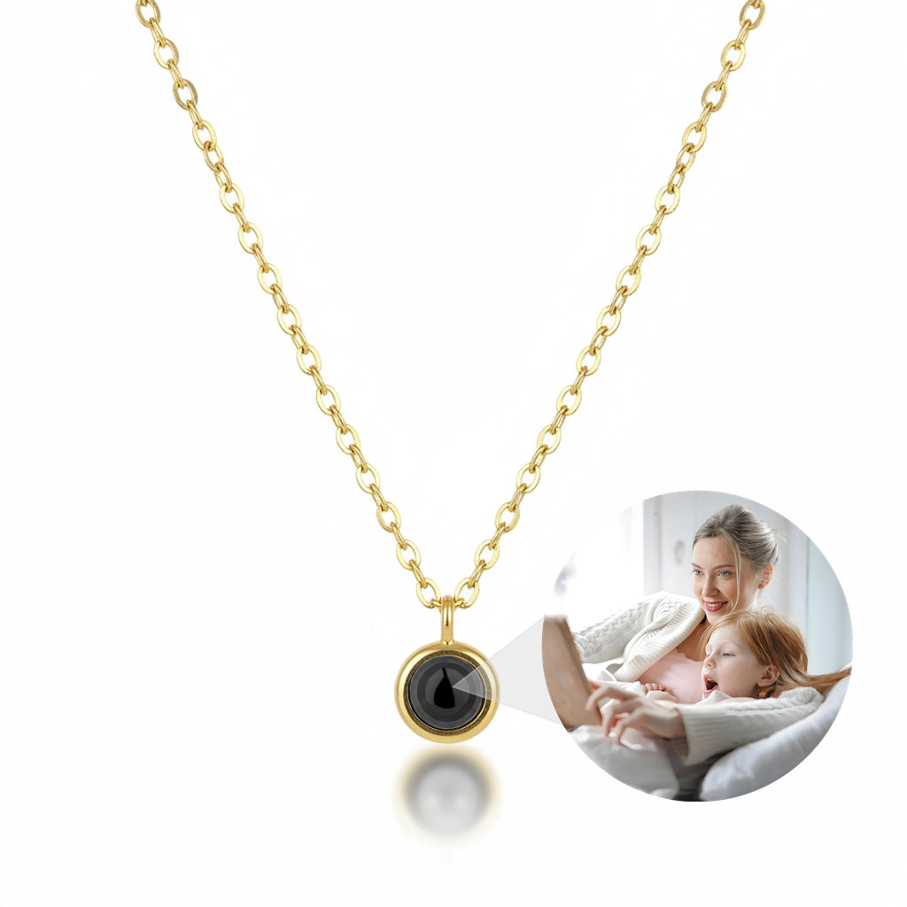 Personalized Circle Photo Projection Necklace - Gold