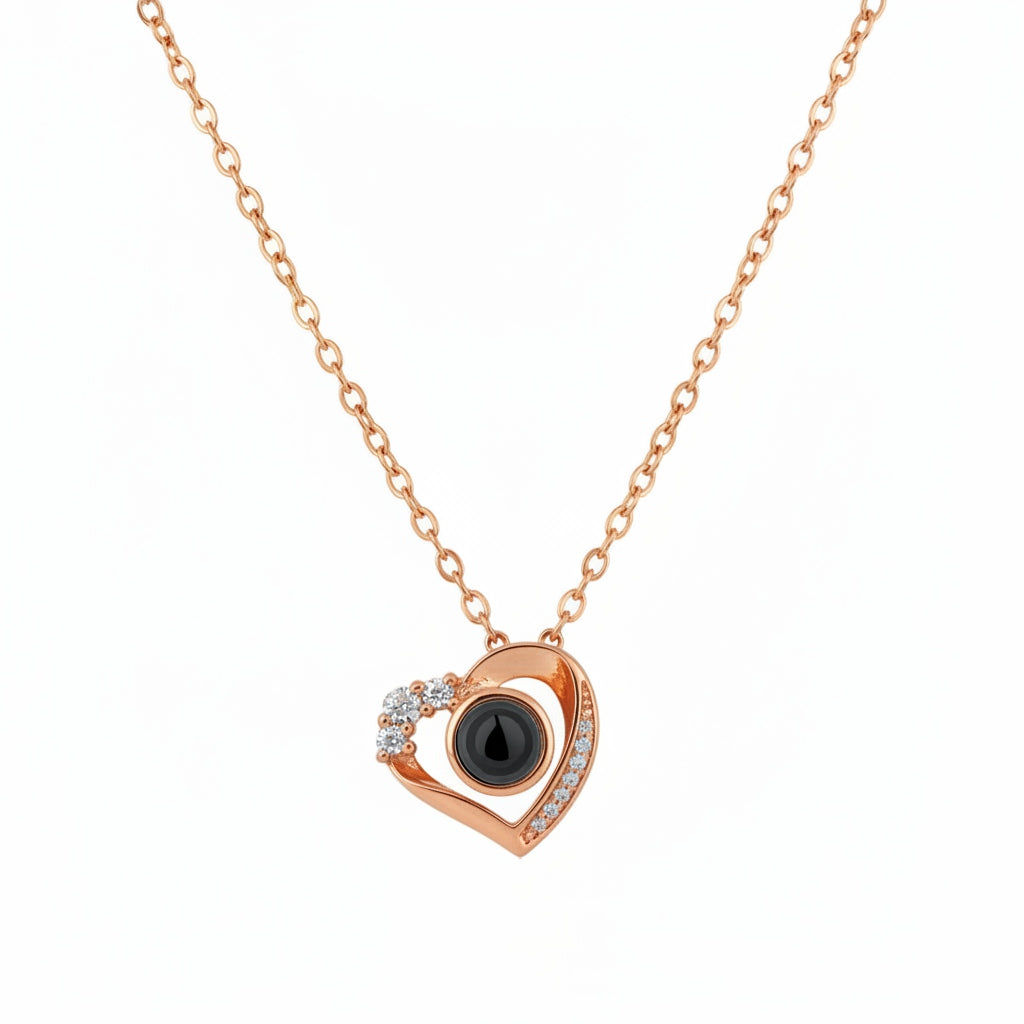 Personalized Crystal Heart Photo Projection Necklace - Rose Gold