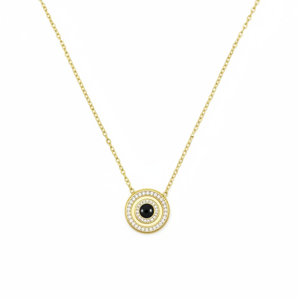 Personalized Double Circle Photo Projection Necklace - Gold