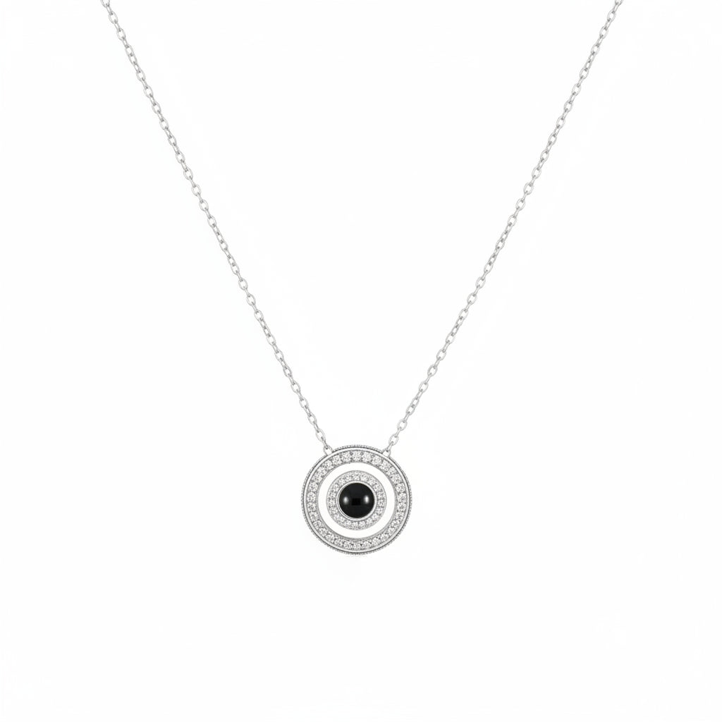 Personalized Double Circle Photo Projection Necklace - Silver