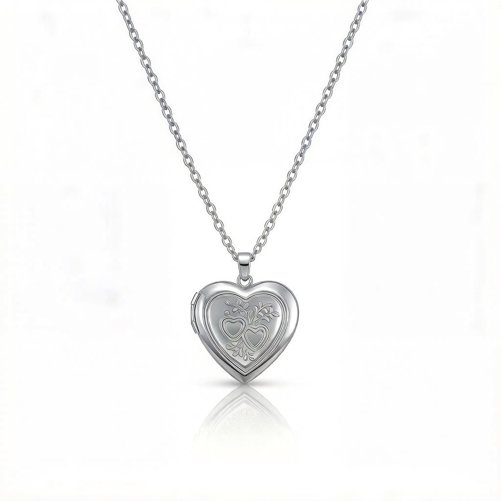 Personalized Intertwined Heart Photo Locket Necklace - Silver
