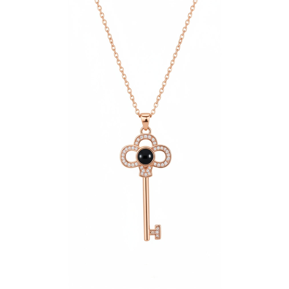 Personalized Key Pendant Photo Projection Necklace - Rose Gold