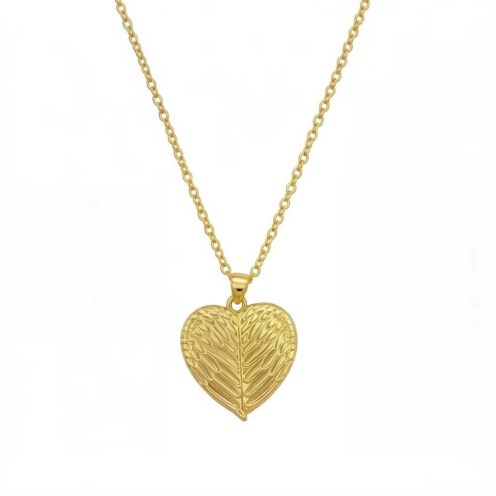 Personalized Leaf Heart Photo Locket Necklace - Gold1