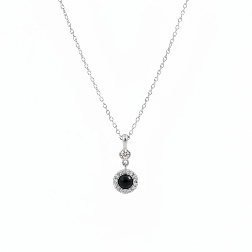 Personalized Sparkling Circle Photo Projection Necklace - Silver