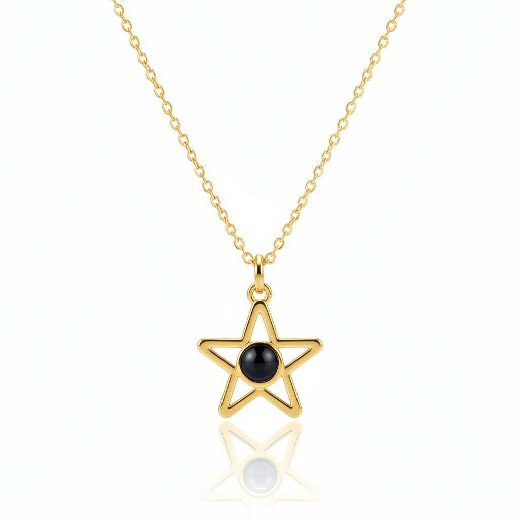 Personalized Star Pendant Photo Projection Necklace - Gold