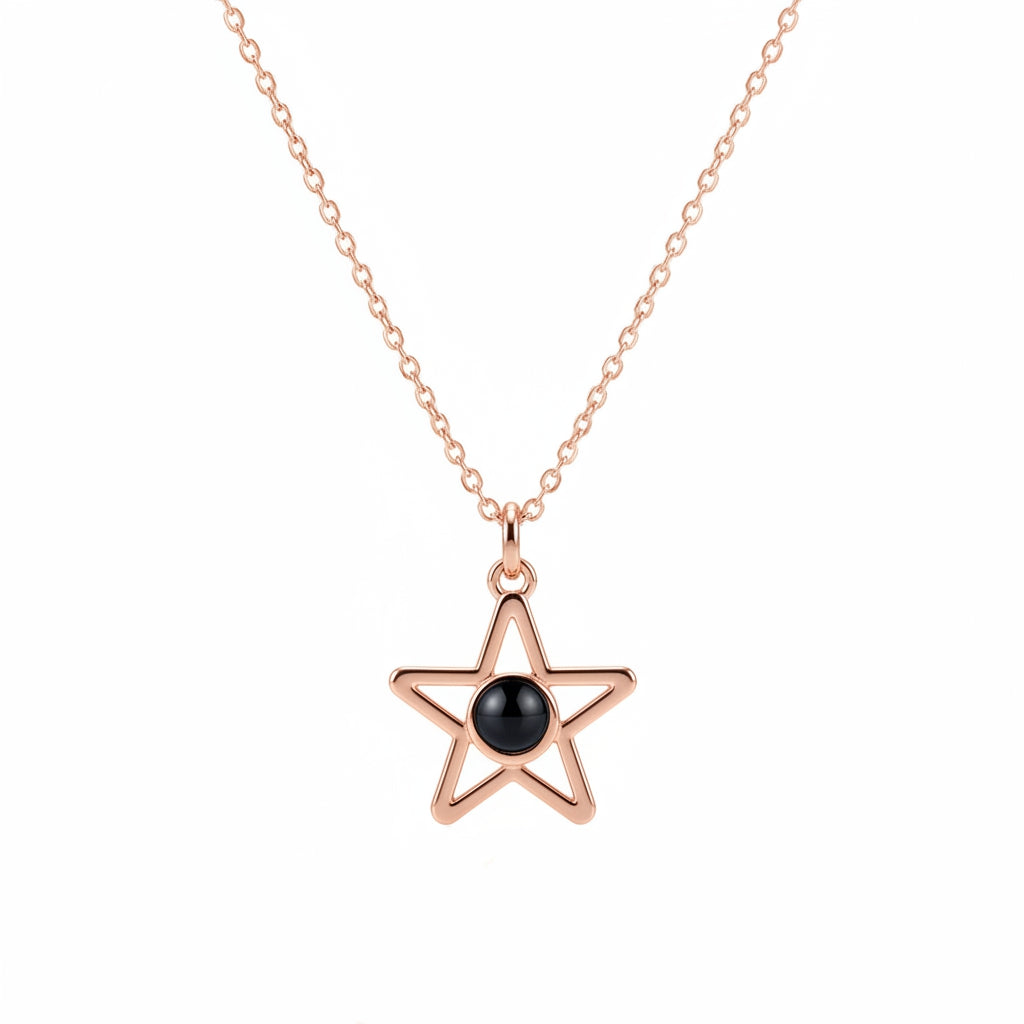 Personalized Star Pendant Photo Projection Necklace - Rose Gold
