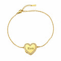 Personalized Crystal Heart Photo Locket Bracelet - Gold