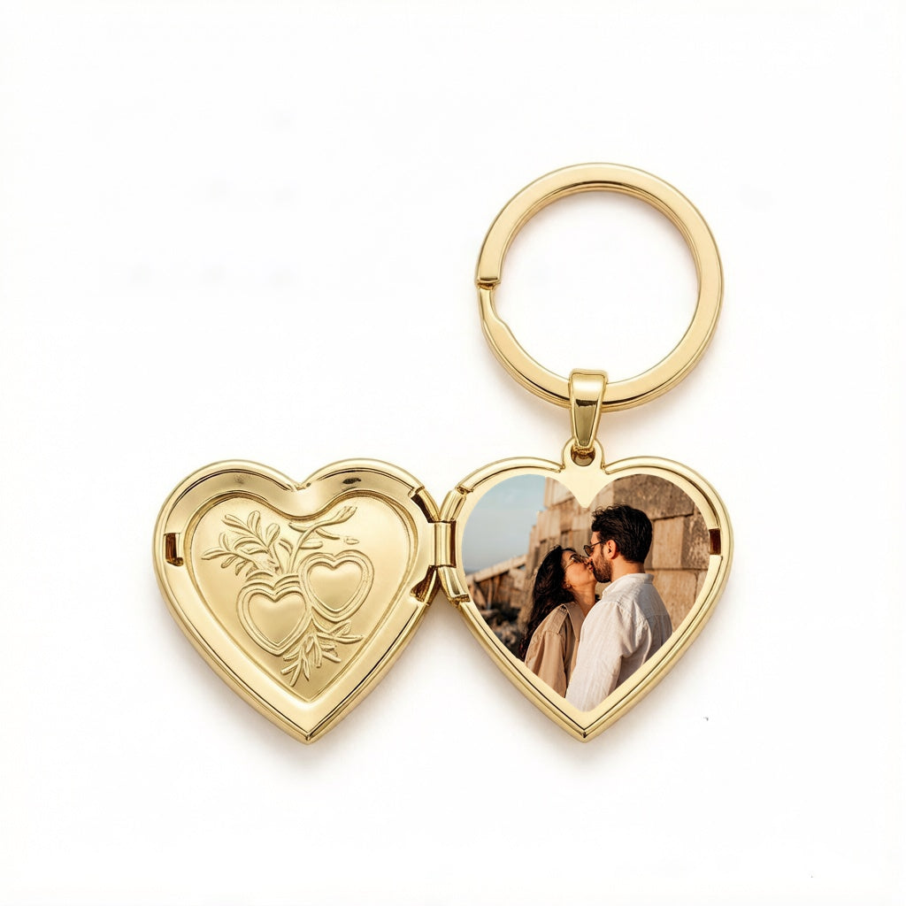 Personalized Heart Photo Locket Keychain