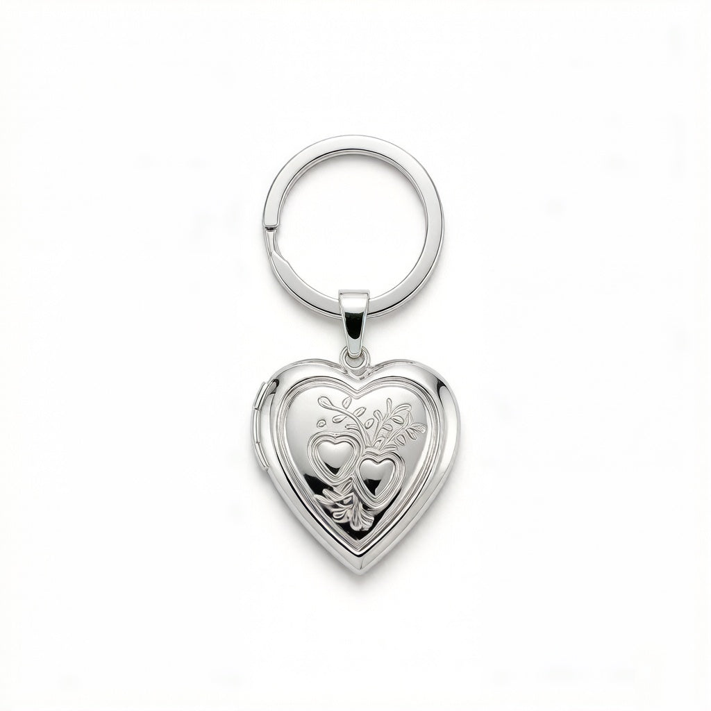 Personalized Heart Photo Locket Keychain - Silver