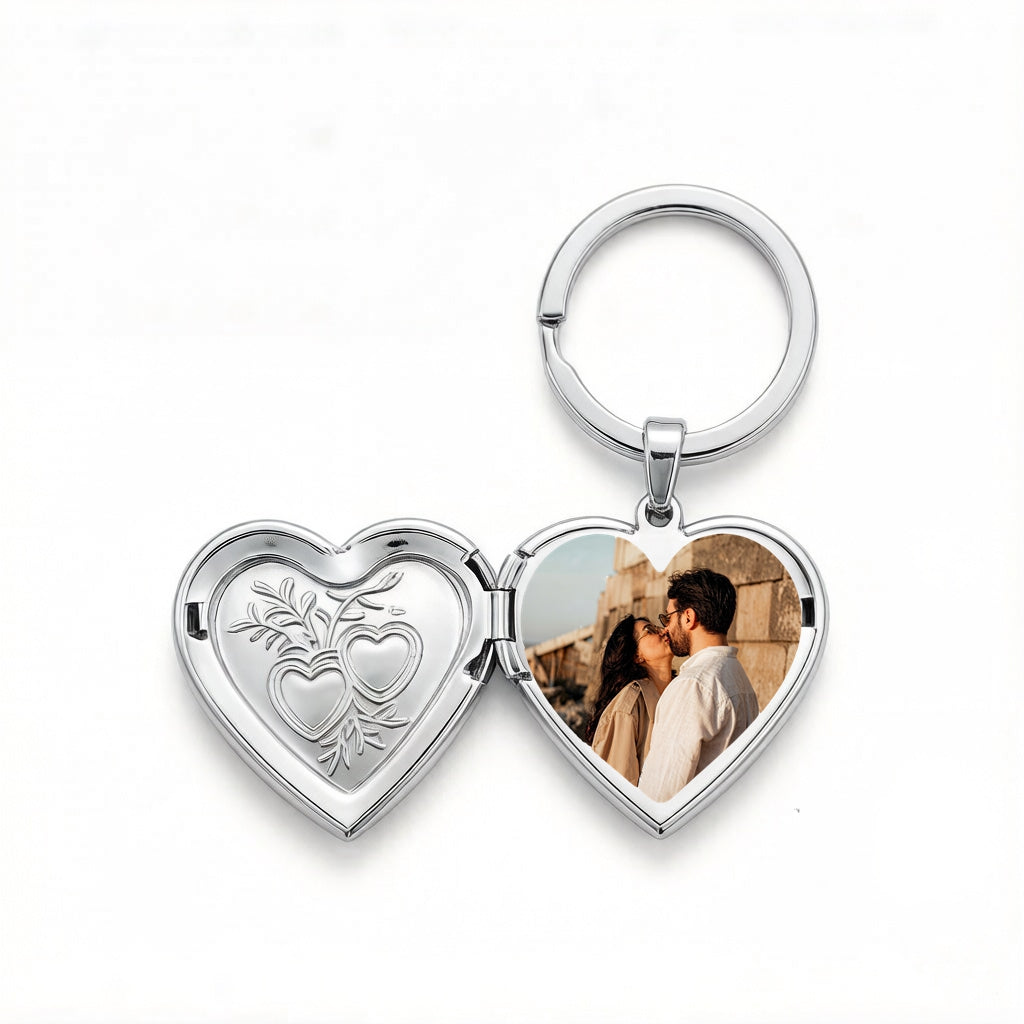 Personalized Heart Photo Locket Keychain