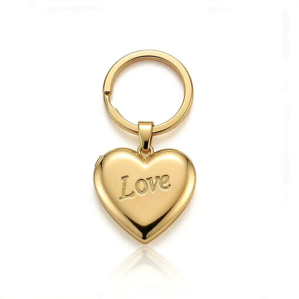 Personalized Heart Photo Locket Keychain With LOVE - Gold
