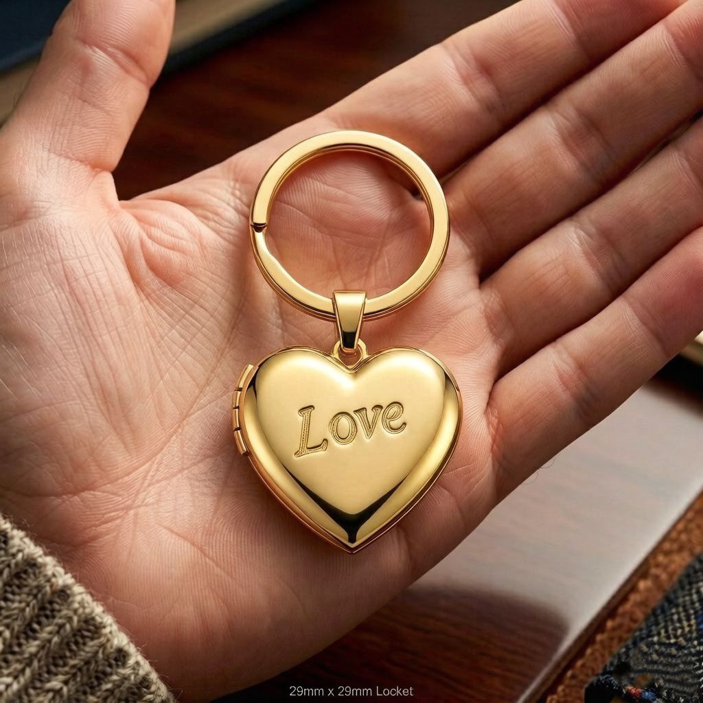 Personalized Heart Photo Locket Keychain With LOVE