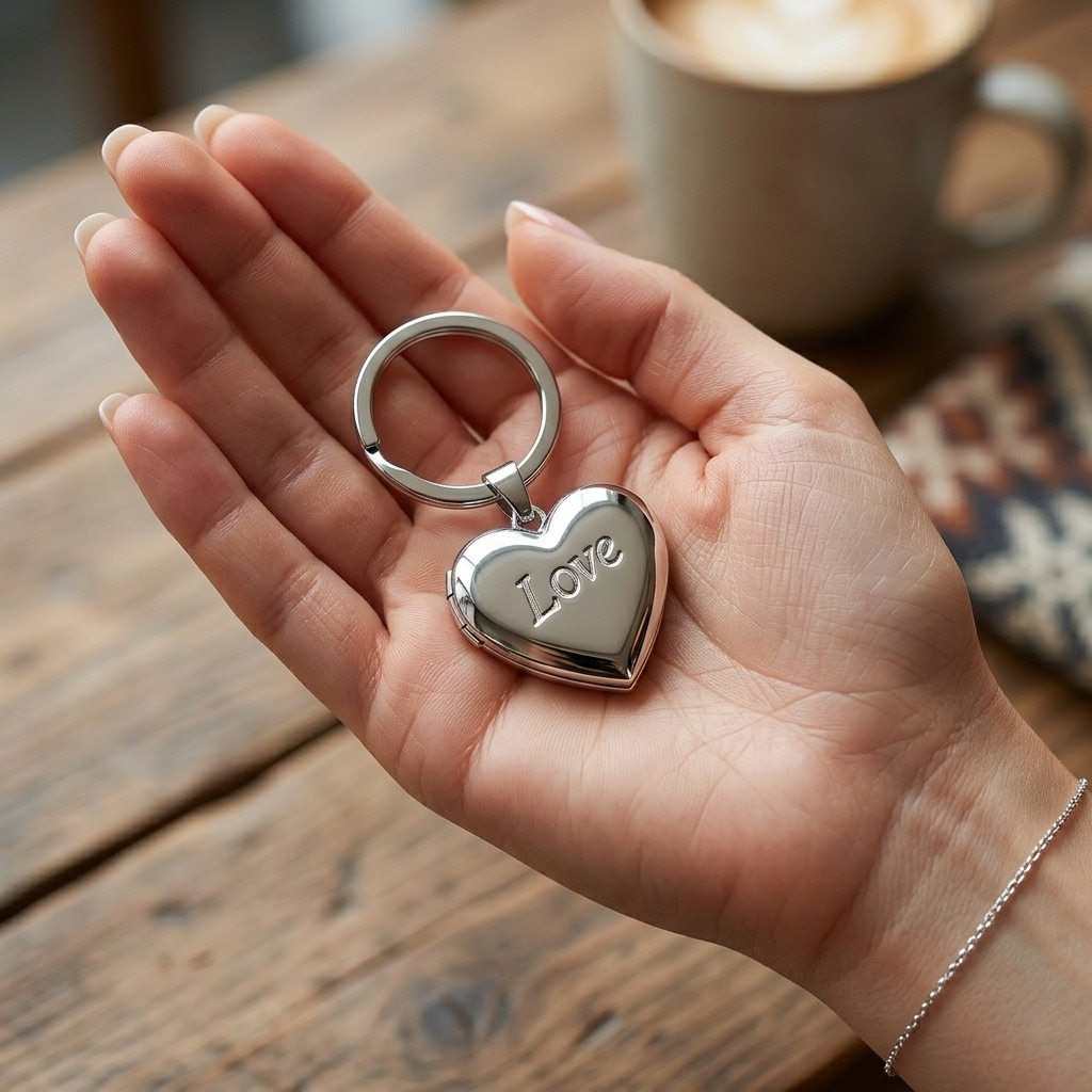 Personalized Heart Photo Locket Keychain With LOVE