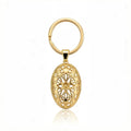 Personalized Oval Lattice Photo Locket Keychain - Gold