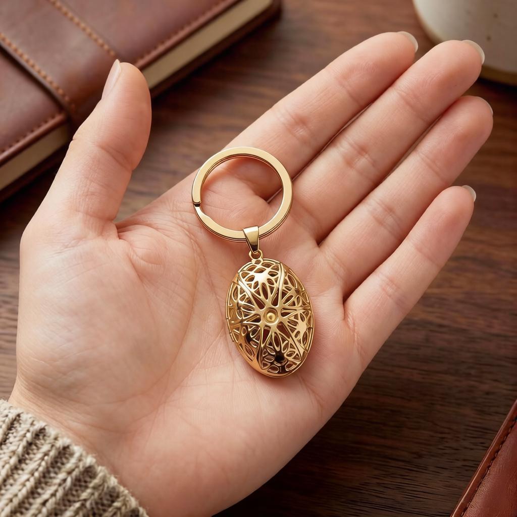 Personalized Oval Lattice Photo Locket Keychain