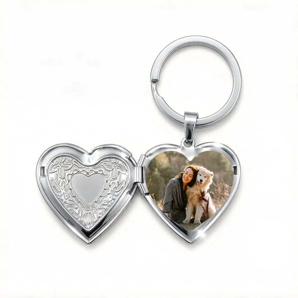 Personalized Photo Locket Keychain - Silver