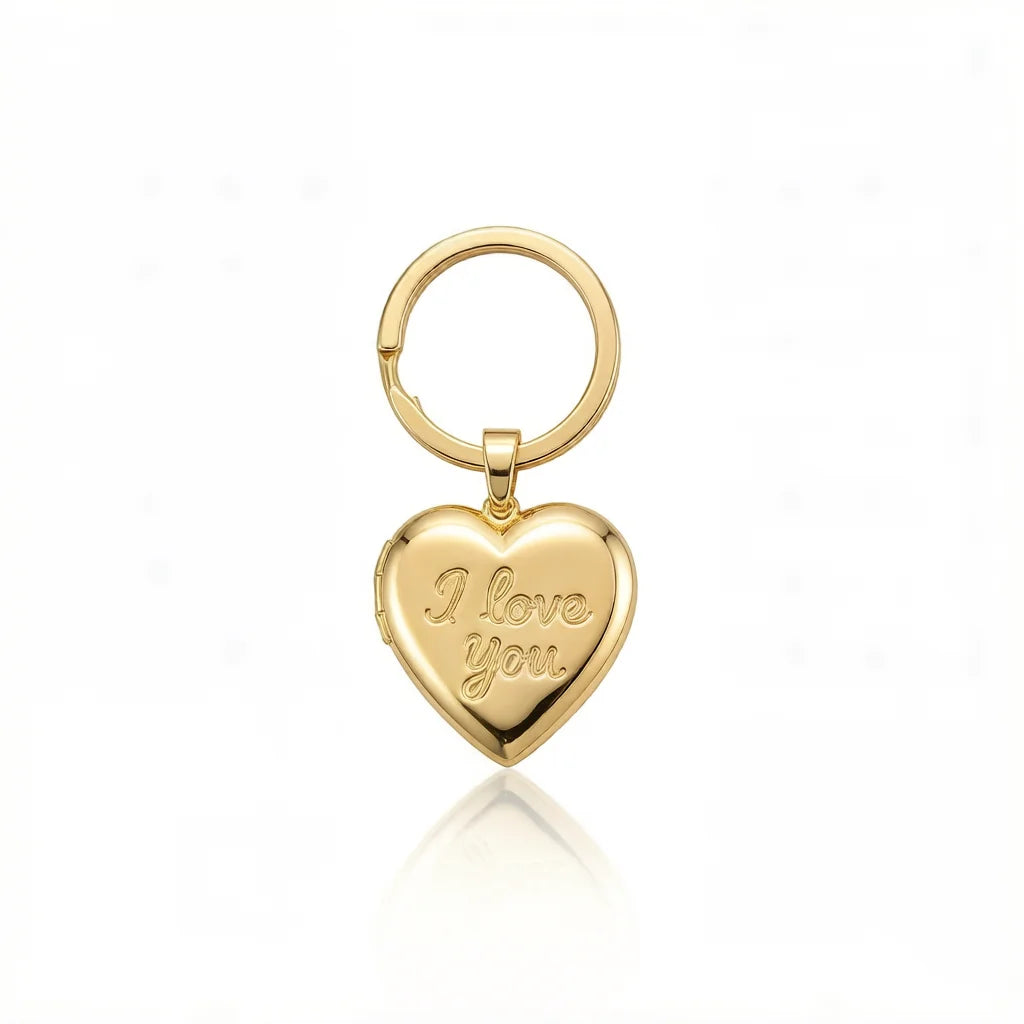 Personalized Heart Photo Locket Keychain With I Love You - Gold1