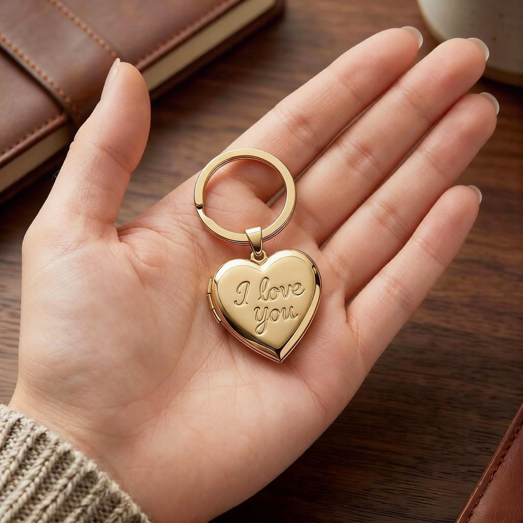 Personalized Heart Photo Locket Keychain With I Love You