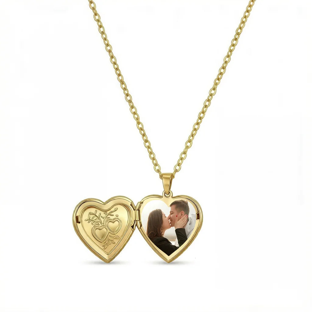 Personalized Intertwined Heart Photo Locket Necklace - Gold1