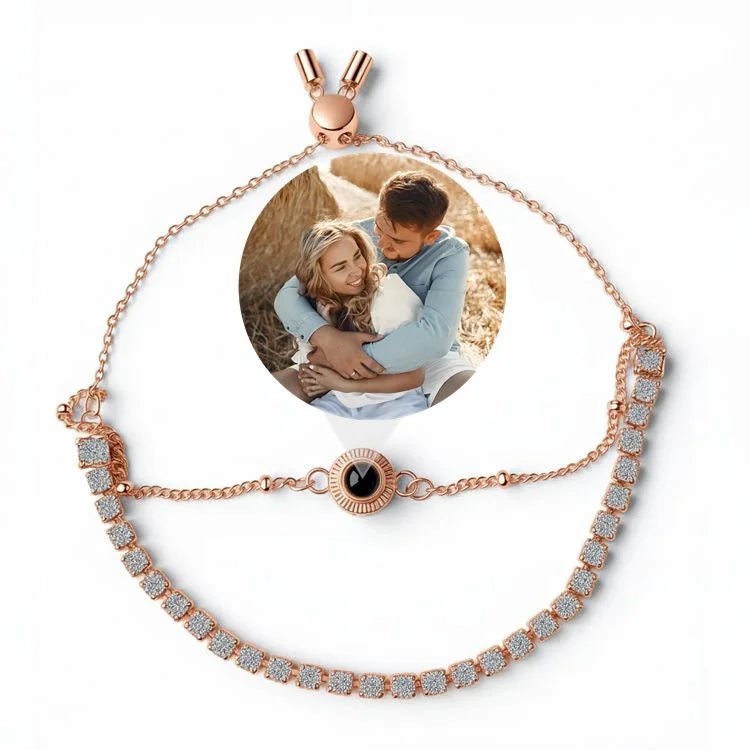 Double-Layered Photo Projection Bracelet with Tennis Chain - Rose Gold 