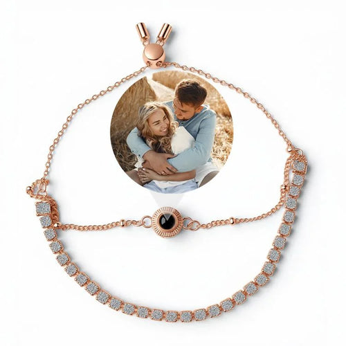 Double-Layered Photo Projection Bracelet with Tennis Chain - Rose Gold 