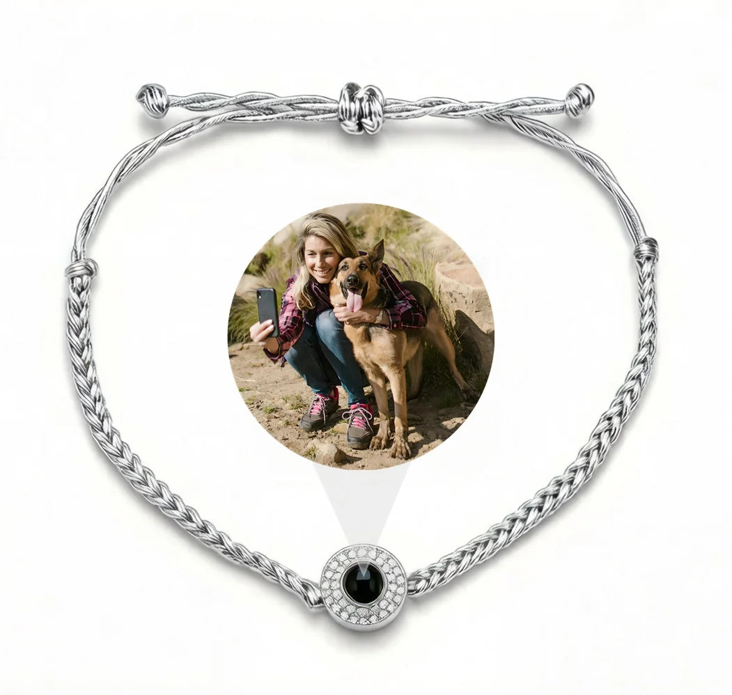 Personalized Braided Rope Photo Projection Bracelet - Silver