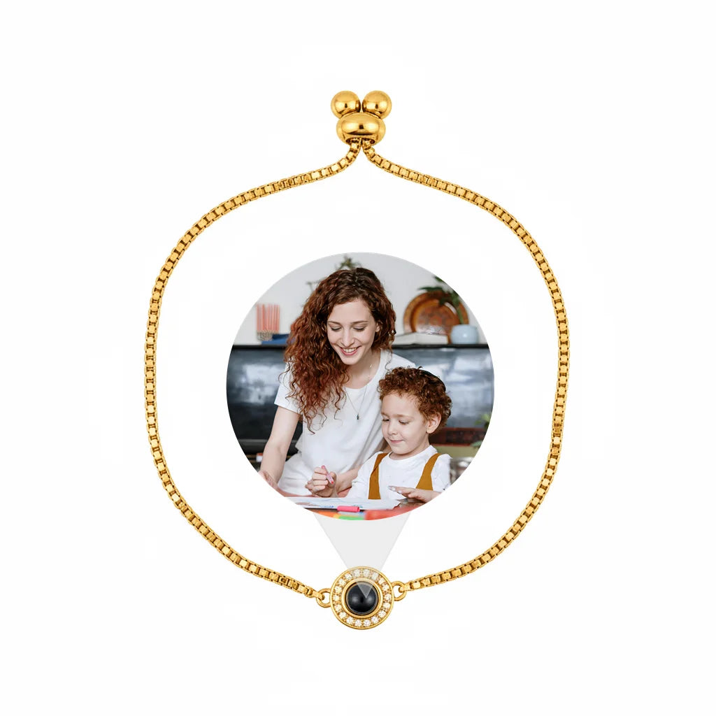 Personalized Box Chain Photo Projection Bracelet - Gold