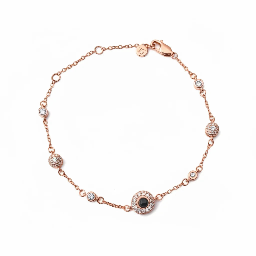 Personalized Bezel-Set Crystal Photo Projection Bracelet - Rose Gold1