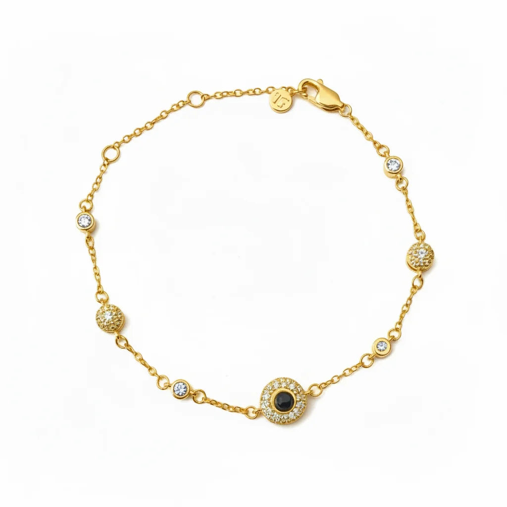 Personalized Bezel-Set Crystal Photo Projection Bracelet - Gold1