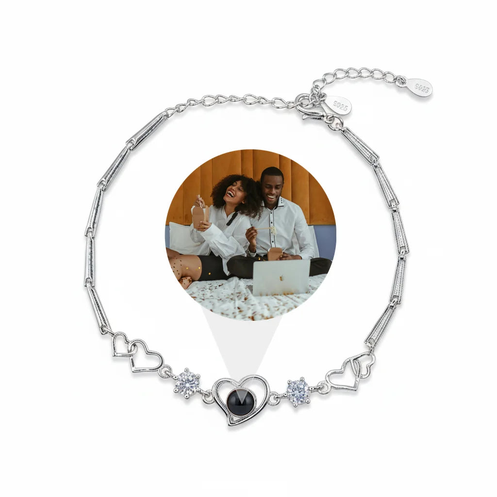 Personalized Bamboo Link Chain Photo Projection Bracelet - Silver