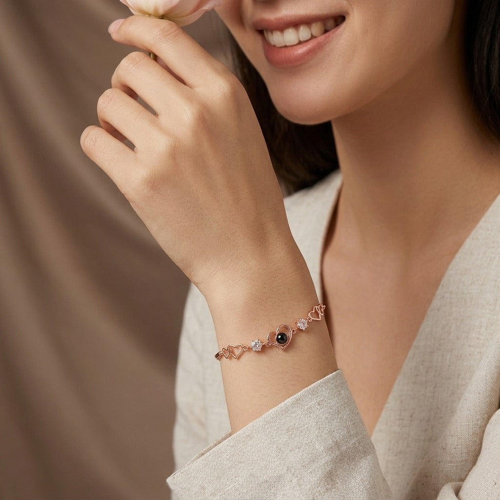 Personalized Bamboo Link Chain Photo Projection Bracelet