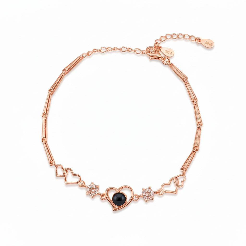 Personalized Bamboo Link Chain Photo Projection Bracelet - Rose Gold