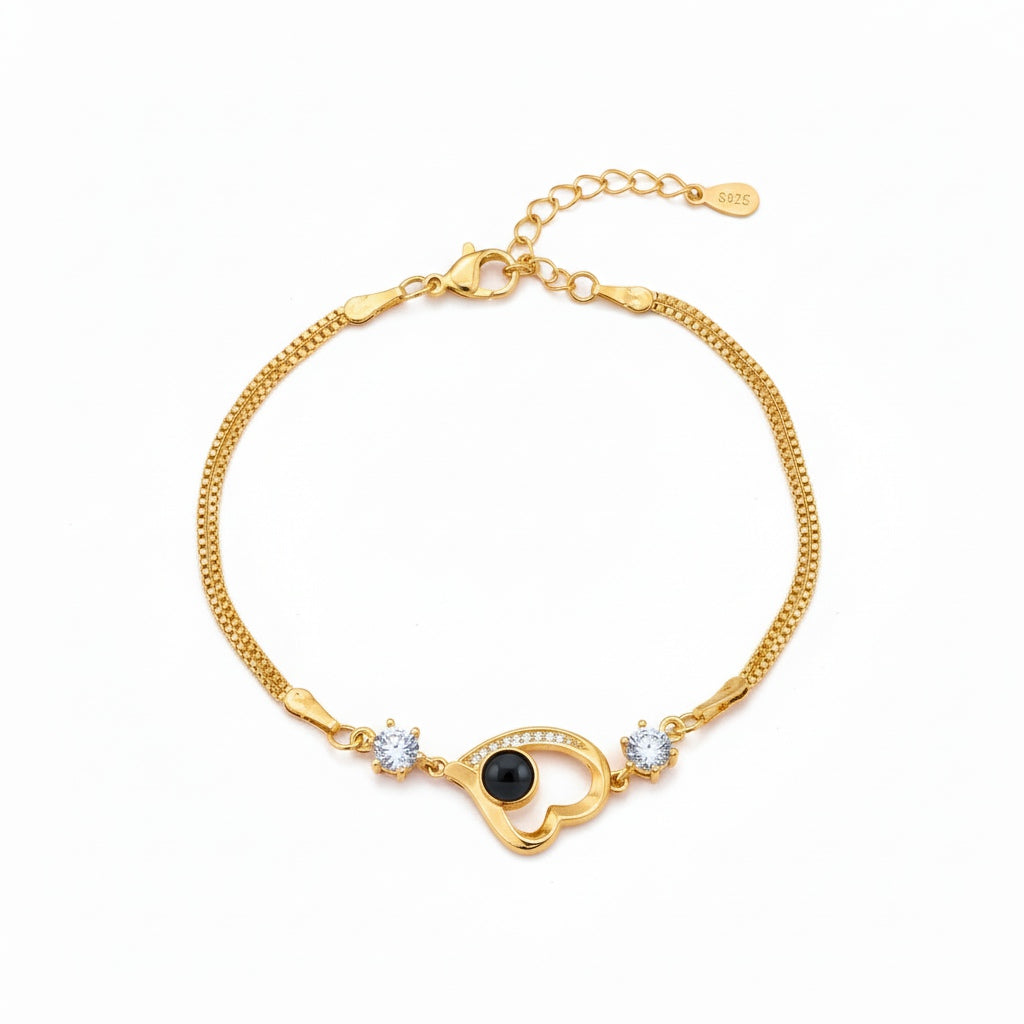Personalized Heart Photo Projection Bracelet - Gold