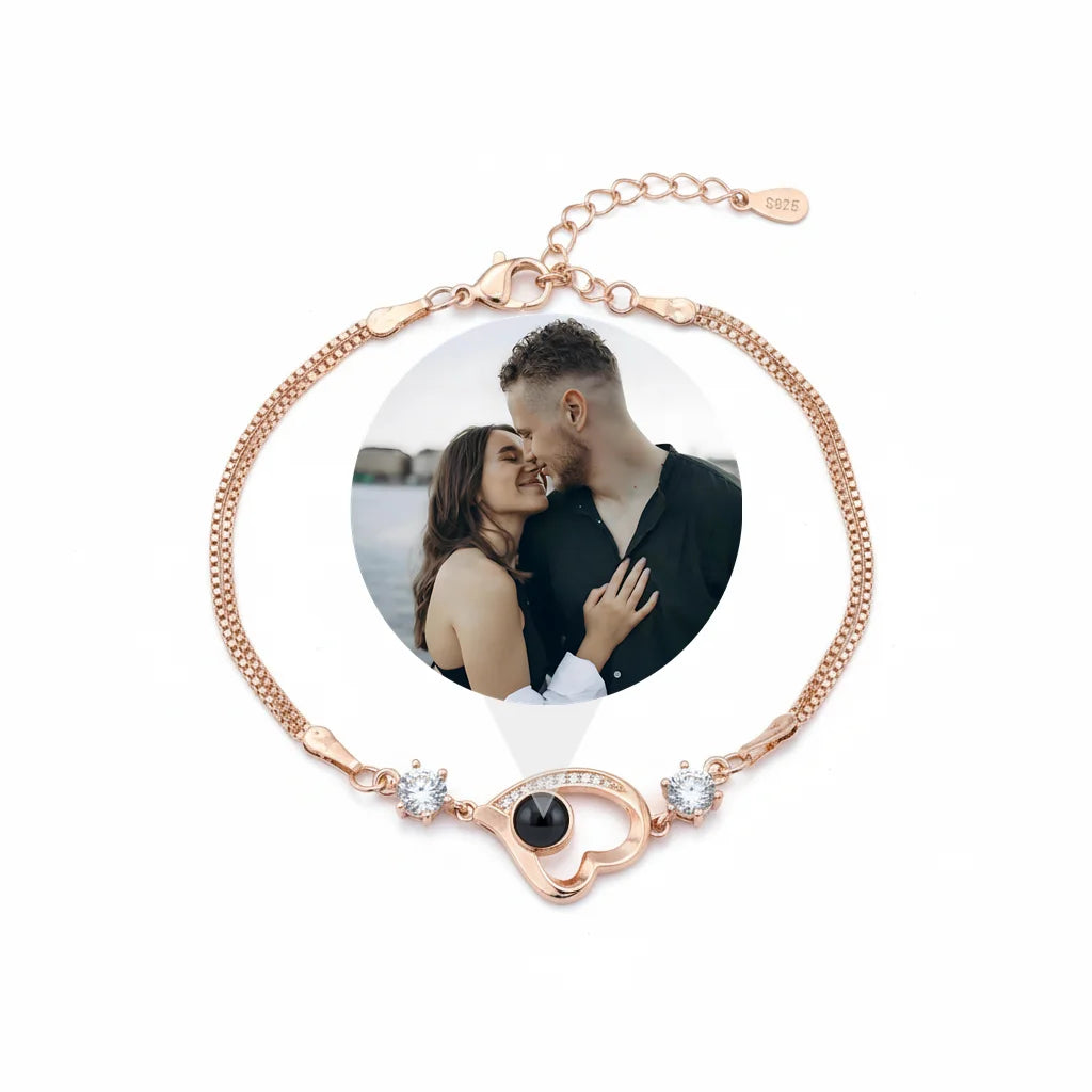 Personalized Heart Photo Projection Bracelet - Rose Gold