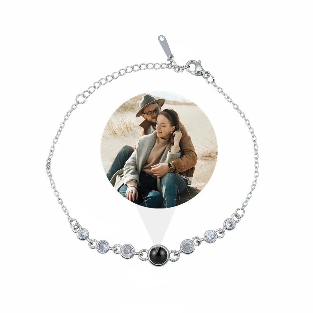 Personalized Scattered Crystal Photo Projection Bracelet - Silver