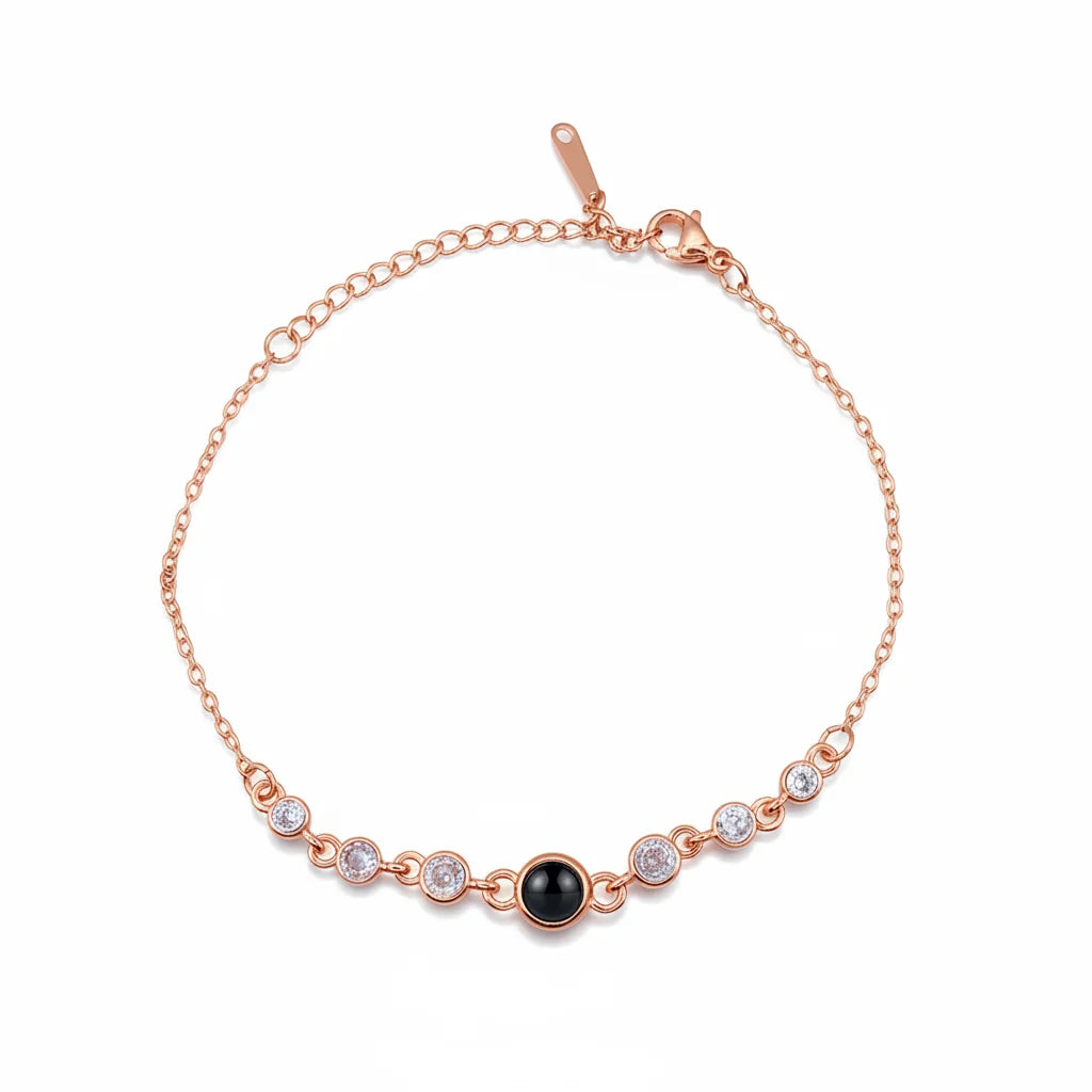Personalized Scattered Crystal Photo Projection Bracelet - Rose Gold1