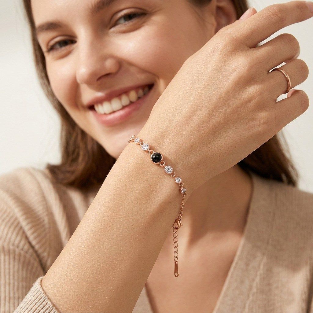 Personalized Scattered Crystal Photo Projection Bracelet