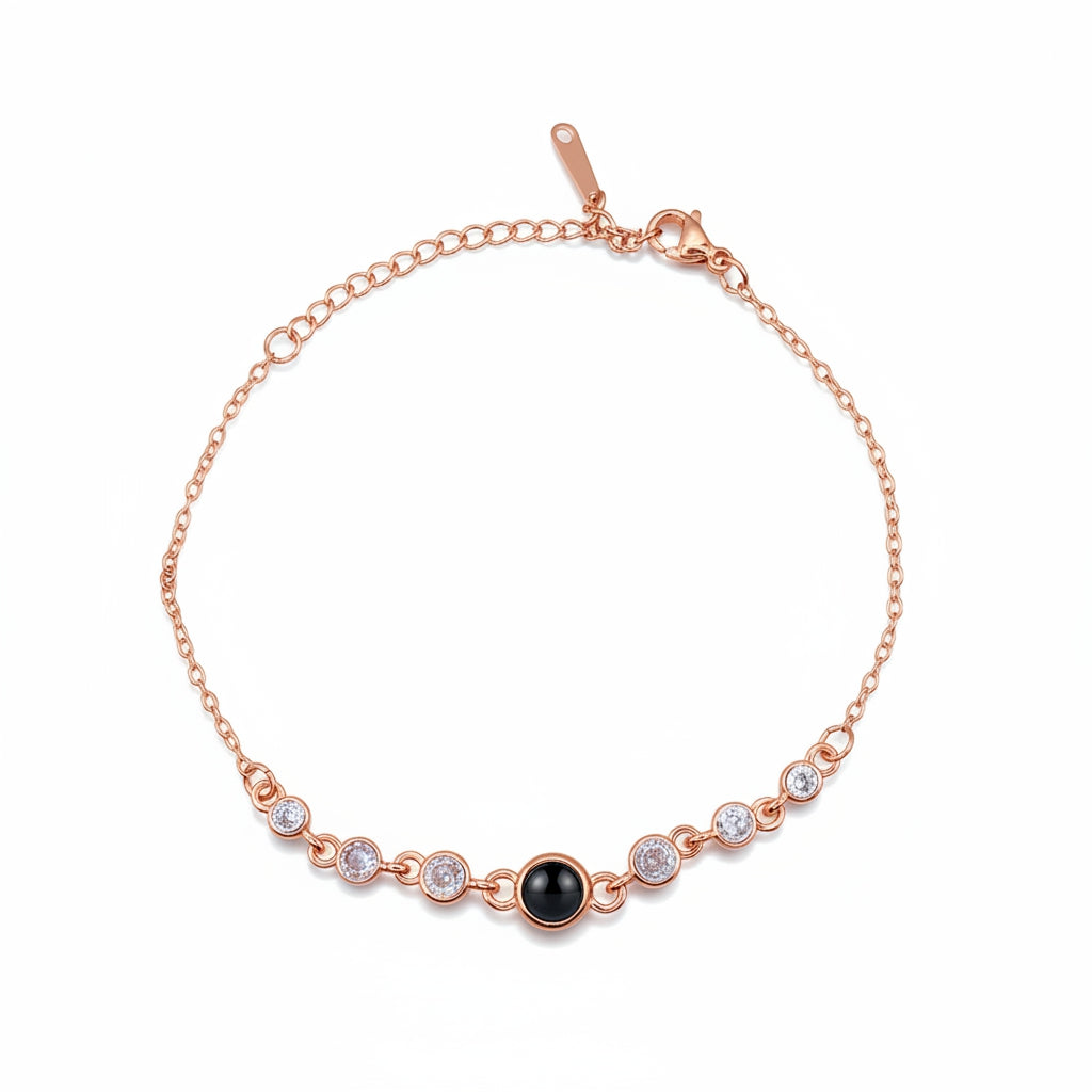 Personalized Scattered Crystal Photo Projection Bracelet - Rose Gold