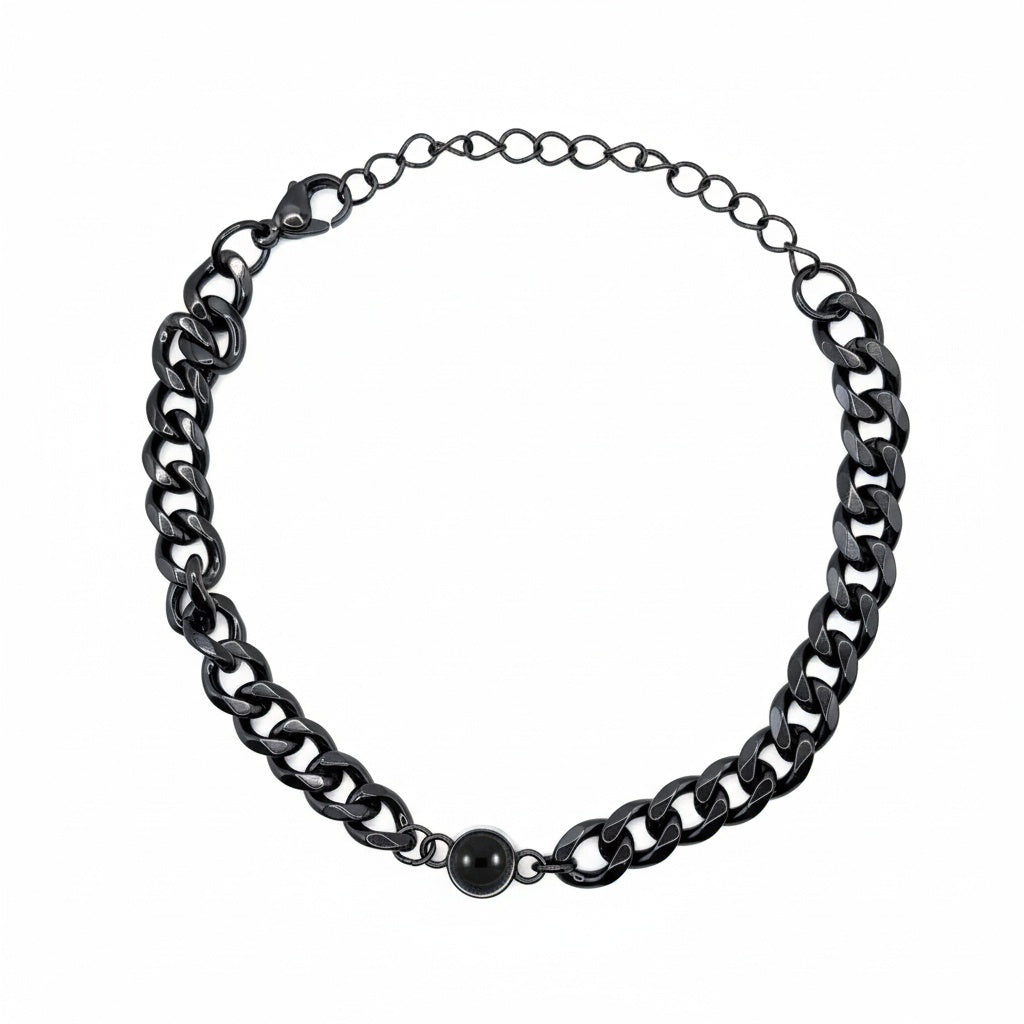 Personalized Curb Chain Photo Projection Bracelet - Black