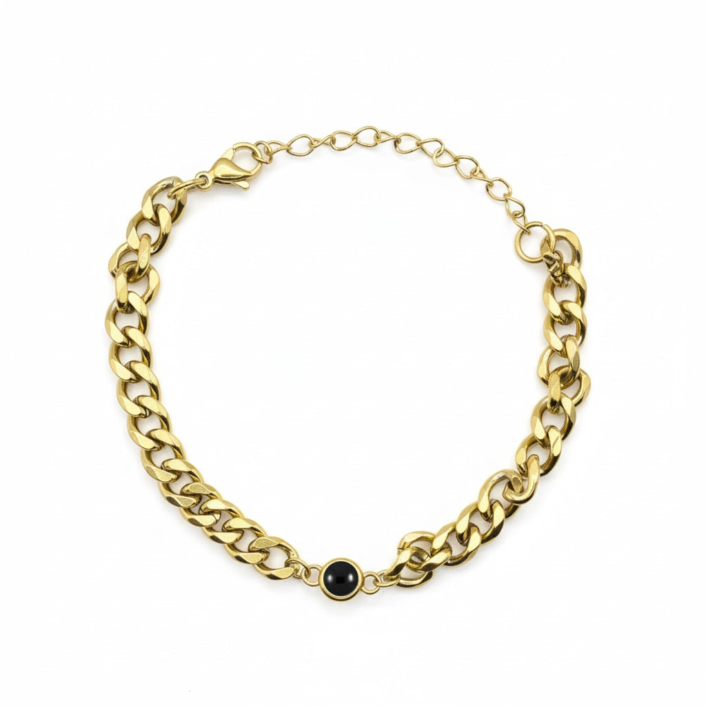 Personalized Curb Chain Photo Projection Bracelet - Gold