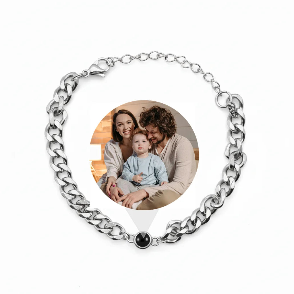 Personalized Curb Chain Photo Projection Bracelet - Silver