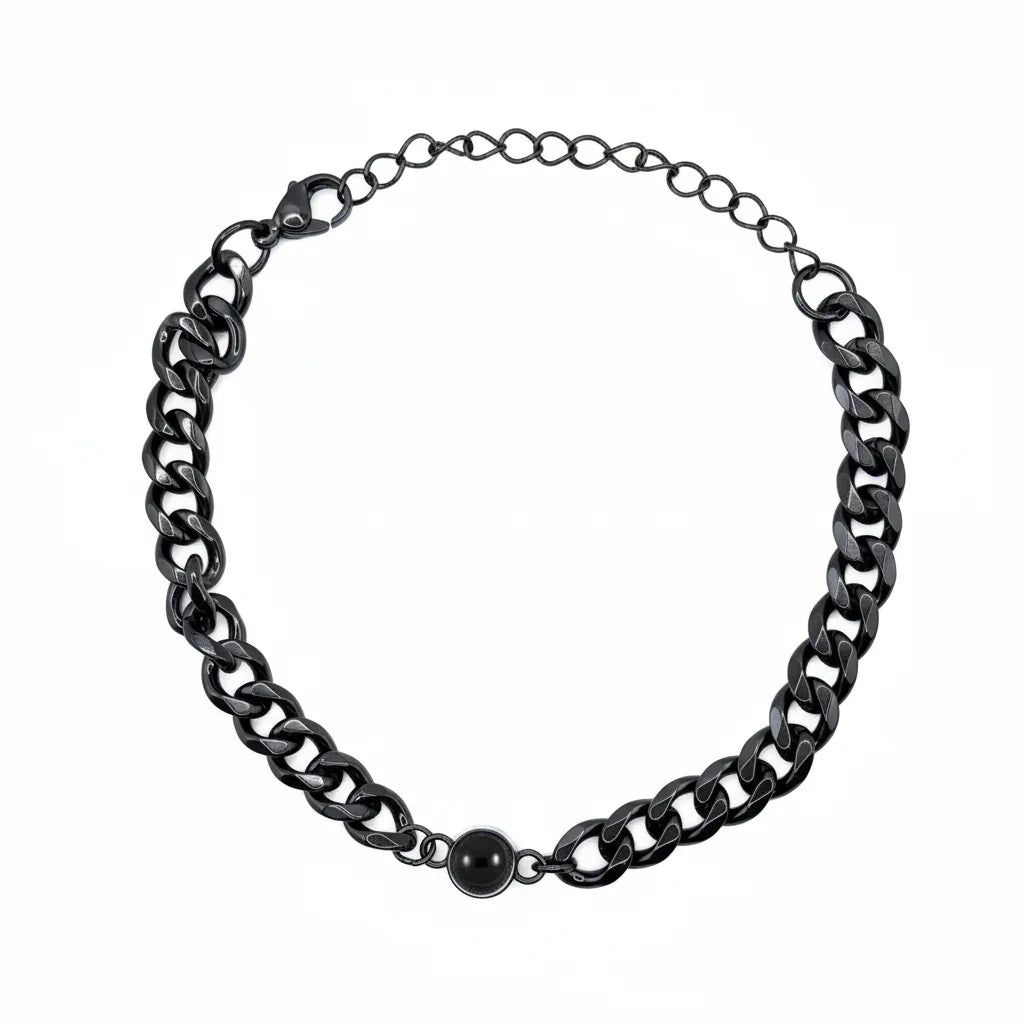 Personalized Curb Chain Photo Projection Bracelet - Black1